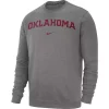 Nike Oklahoma Sooners Wordmark Club Fleece Crewneck Sweatshirt -CHAMPRO SHOP 19250124338